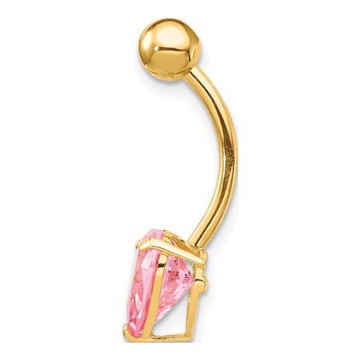 10K Yellow Gold Pink CZ Heart Belly Ring – view 3