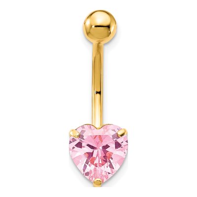 10K Yellow Gold Pink CZ Heart Belly Ring – view 4