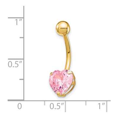 10K Yellow Gold Pink CZ Heart Belly Ring – view 5