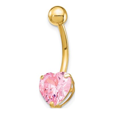 10K Yellow Gold Pink CZ Heart Belly Ring