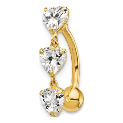 10K Yellow Gold CZ Heart Belly Ring