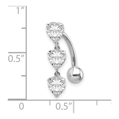 10k White Gold CZ Heart Belly Dangle Ring – view 4