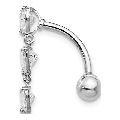 10k White Gold CZ Heart Belly Dangle Ring – view 5