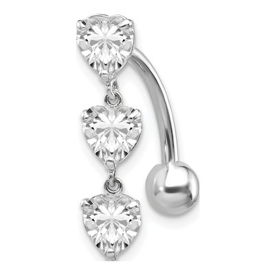 10k White Gold CZ Heart Belly Dangle Ring
