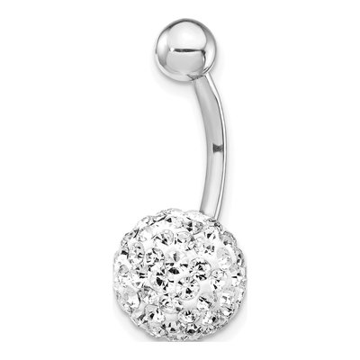 10K White Gold Crystal Ball Belly Dangle