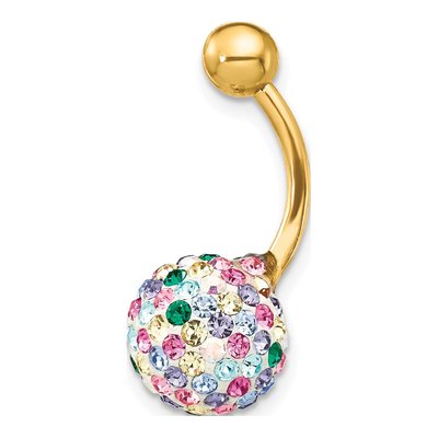 10K Yellow Gold Crystal Ball Belly Ring – view 3