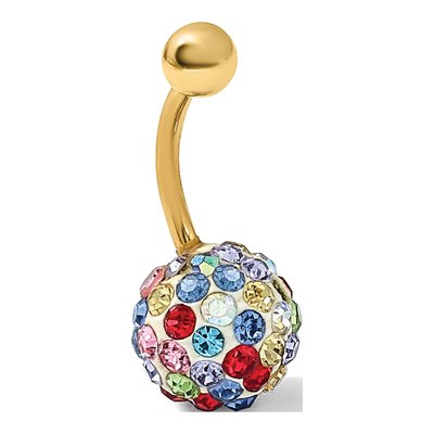 10K Yellow Gold Crystal Ball Belly Ring – view 6