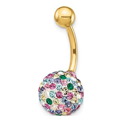 10K Yellow Gold Crystal Ball Belly Ring