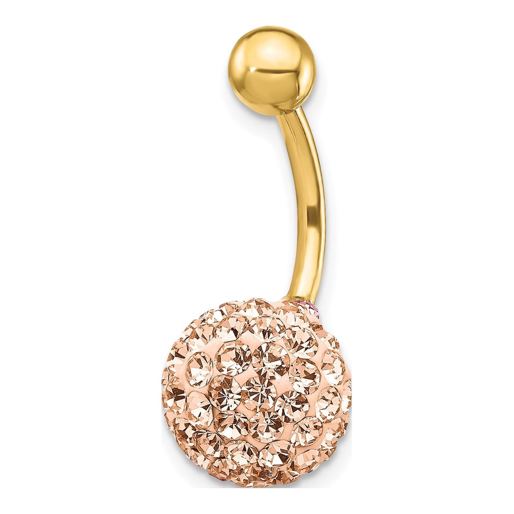 10K Gold 14G Champagne Crystal Belly Dangle Ring