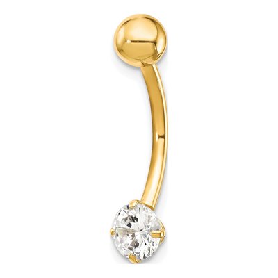 10K Yellow Gold CZ Belly Dangle Navel Ring