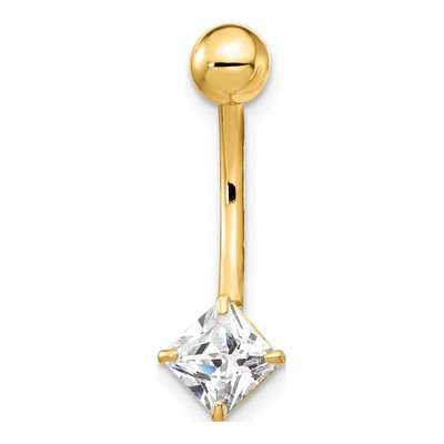 10K Yellow Gold Square CZ Belly Ring Dangle – view 4