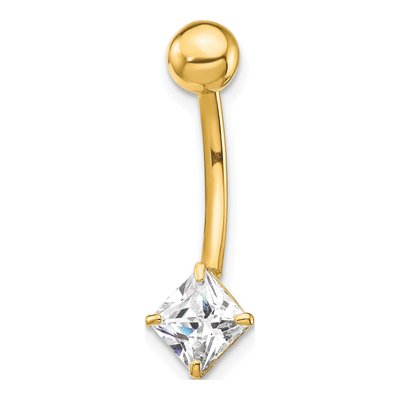 10K Yellow Gold Square CZ Belly Ring Dangle