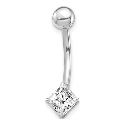 10K White Gold CZ Square Belly Dangle