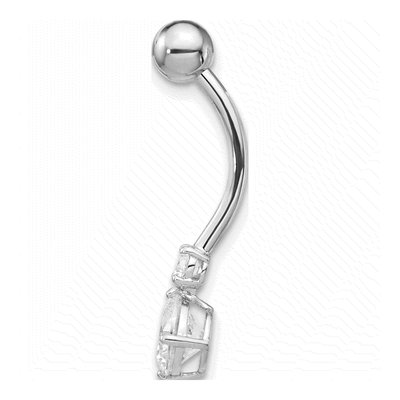 10K White Gold CZ Belly Dangle Navel Ring – view 3