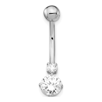 10K White Gold CZ Belly Dangle Navel Ring – view 4