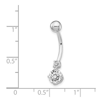 10K White Gold CZ Belly Dangle Navel Ring – view 5
