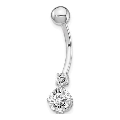 10K White Gold CZ Belly Dangle Navel Ring
