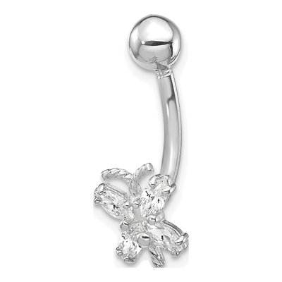 10K White Gold CZ Butterfly Belly Dangle Ring