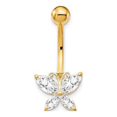10K Yellow Gold CZ Butterfly Belly Ring – view 4