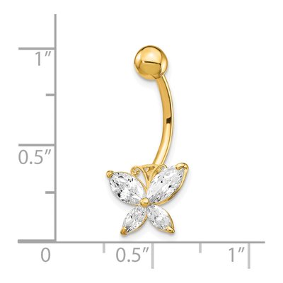 10K Yellow Gold CZ Butterfly Belly Ring – view 5