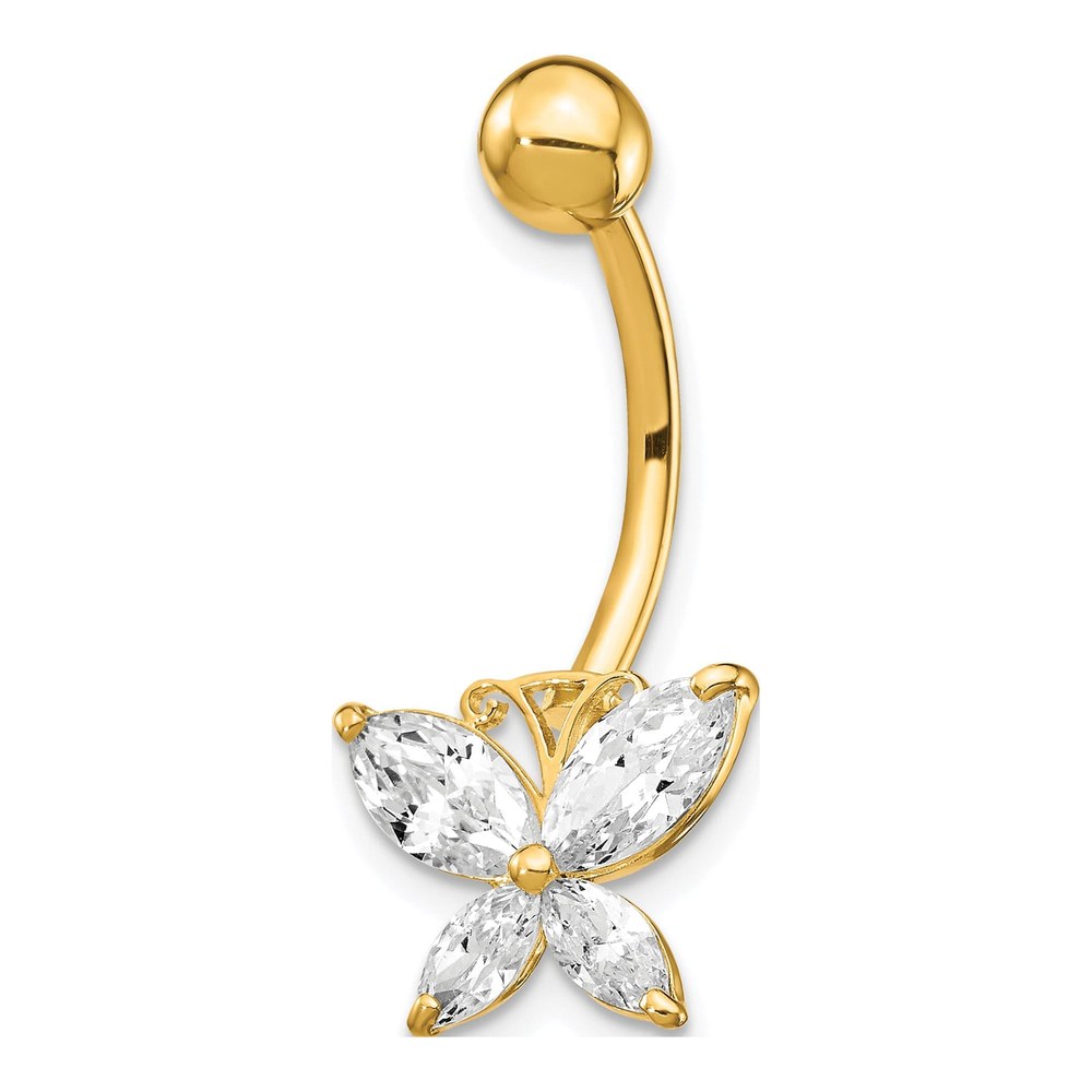 10K Yellow Gold CZ Butterfly Belly Ring