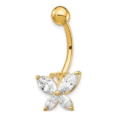 10K Yellow Gold CZ Butterfly Belly Ring