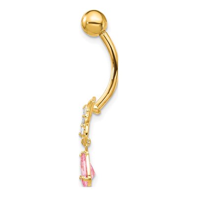 10K Yellow Gold Pink CZ Butterfly Belly Ring – view 3