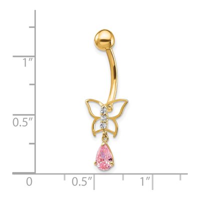10K Yellow Gold Pink CZ Butterfly Belly Ring – view 5