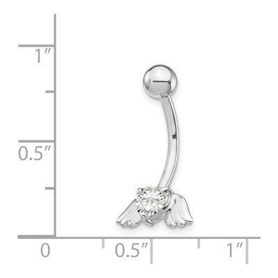 10K White Gold CZ Heart & Angel Wings Belly Ring – view 4