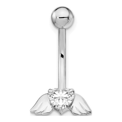10K White Gold CZ Heart & Angel Wings Belly Ring – view 5