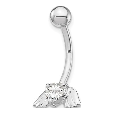 10K White Gold CZ Heart & Angel Wings Belly Ring
