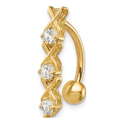 10K Yellow Gold CZ XOXO Belly Dangle Ring