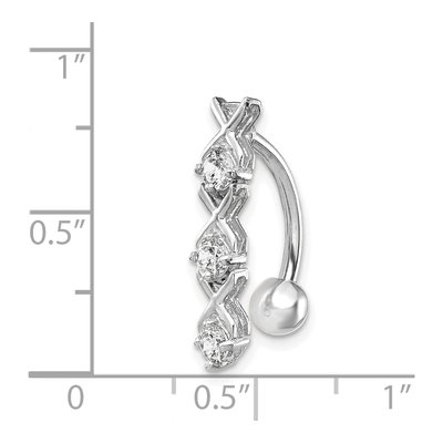 10K White Gold CZ XOXO Belly Dangle Ring – view 3