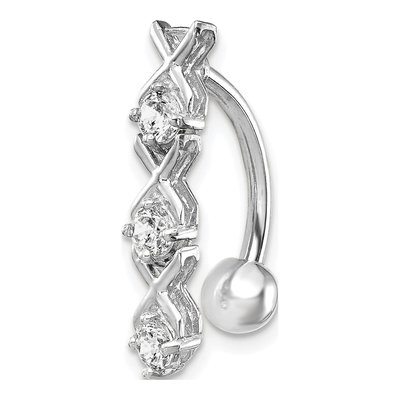 10K White Gold CZ XOXO Belly Dangle Ring