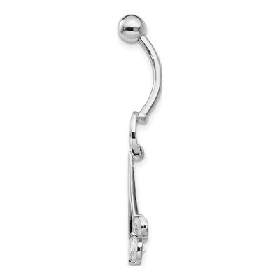 10K White Gold CZ 3-Stone Belly Dangle Ring – view 3