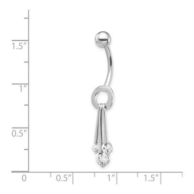 10K White Gold CZ 3-Stone Belly Dangle Ring – view 4
