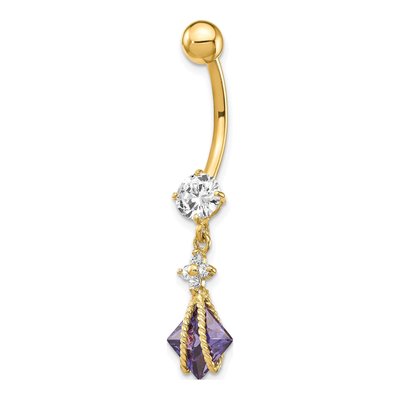 10K Yellow Gold Amethyst & CZ Belly Dangle