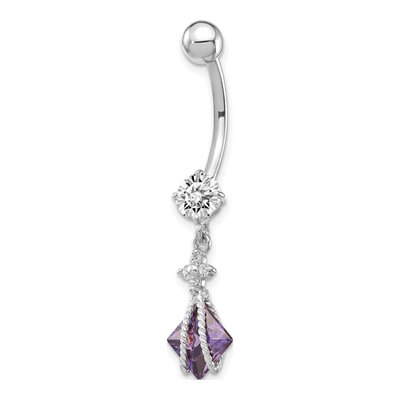 10K White Gold Amethyst & CZ Belly Dangle