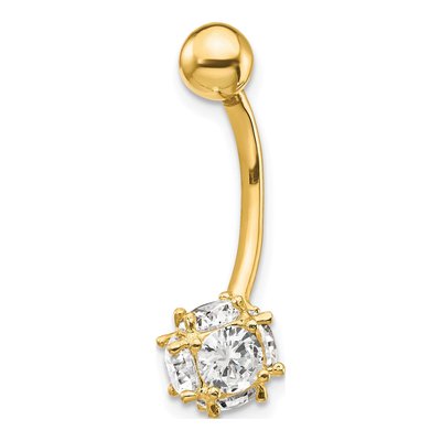10K Yellow Gold CZ Ball Belly Ring