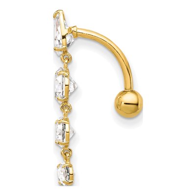 10K Yellow Gold CZ 4-Stone Belly Dangle Ring – view 4