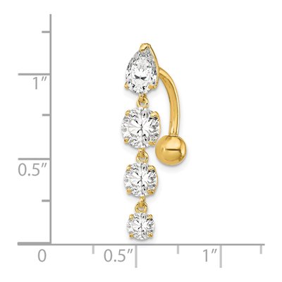 10K Yellow Gold CZ 4-Stone Belly Dangle Ring – view 5