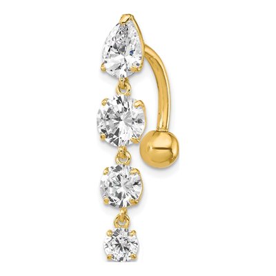 10K Yellow Gold CZ 4-Stone Belly Dangle Ring