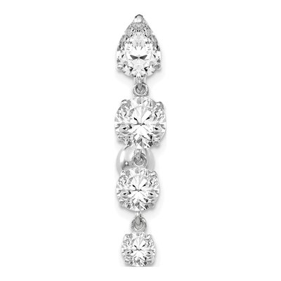 10k White Gold CZ 4-Stone Belly Dangle Ring – view 3