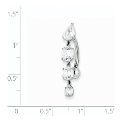 10k White Gold CZ 4-Stone Belly Dangle Ring – view 4