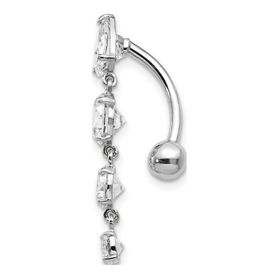 10k White Gold CZ 4-Stone Belly Dangle Ring – view 5