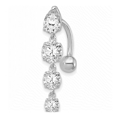 10k White Gold CZ 4-Stone Belly Dangle Ring