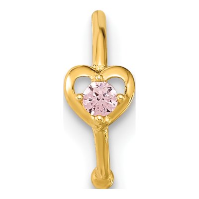 10K Yellow Gold 20 Gauge Heart CZ Nose Ring Hoop – view 3