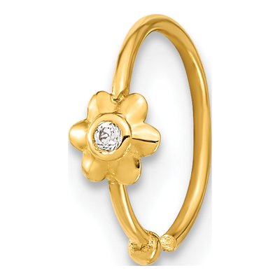 10K Yellow Gold CZ Hoop Nose Ring, 18 Gauge