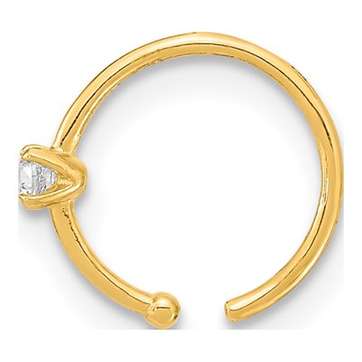 10K Yellow Gold CZ Hoop Nose Ring, 20 Gauge – view 2