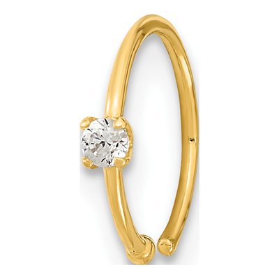 10K Yellow Gold CZ Hoop Nose Ring, 20 Gauge